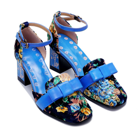 Hand-Painted Vintage Floral Multi Color High Heel Shoes (Celeste)