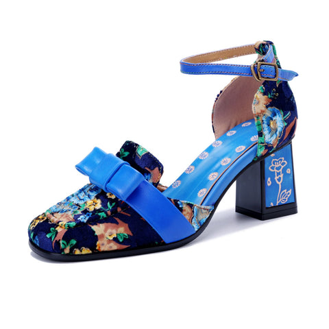 Hand-Painted Vintage Floral Multi Color High Heel Shoes (Celeste)