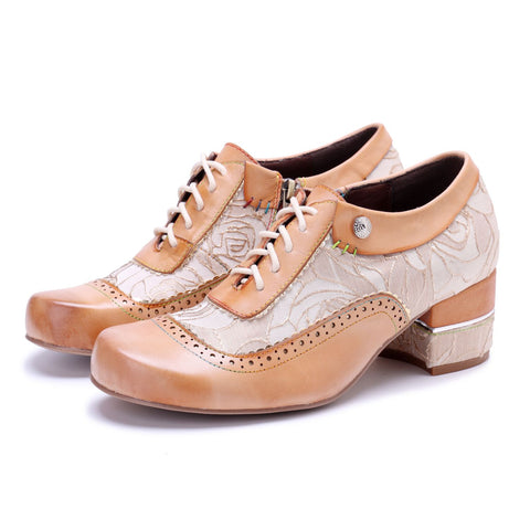 Baroque Colorblock Floral Lace-Up Side Zipper Heels (Morgana)