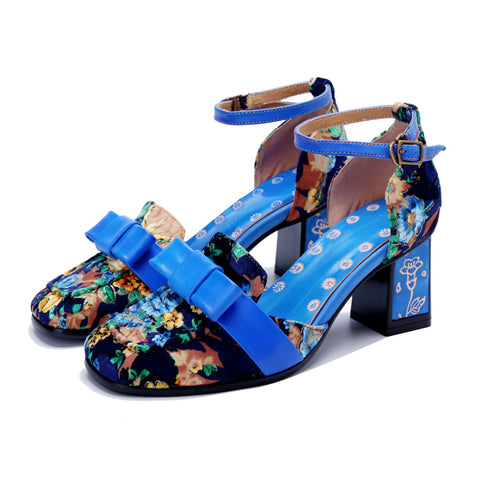 Hand-Painted Vintage Floral Multi Color High Heel Shoes (Celeste)