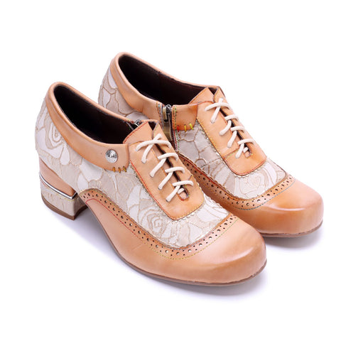 Baroque Colorblock Floral Lace-Up Side Zipper Heels (Morgana)