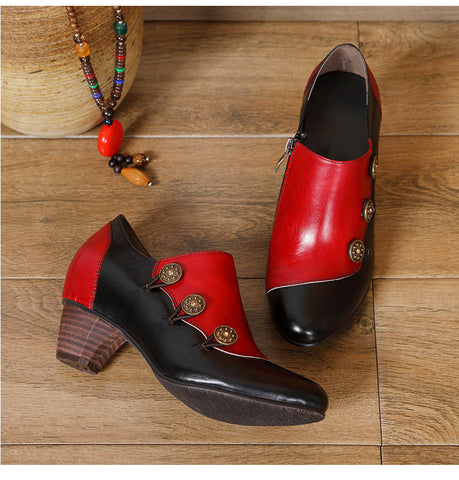 Hand Painted Leather Low Heel Shoes