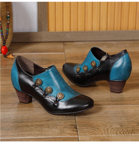 Hand Painted Leather Low Heel Shoes