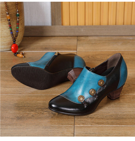 Hand Painted Leather Low Heel Shoes