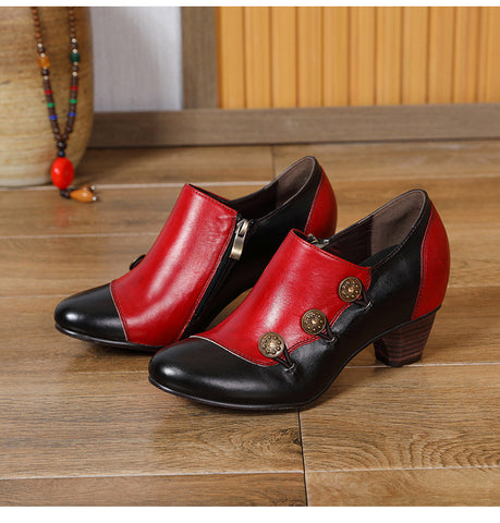 Hand Painted Leather Low Heel Shoes