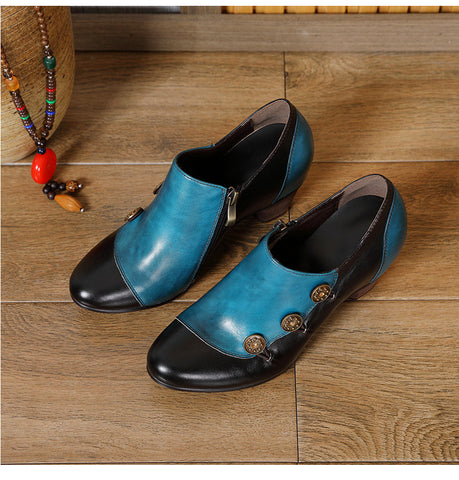 Hand Painted Leather Low Heel Shoes