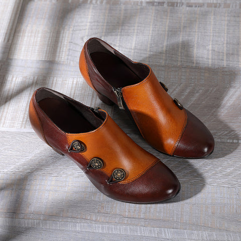 Hand Painted Leather Low Heel Shoes