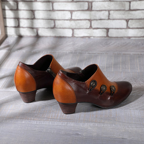 Hand Painted Leather Low Heel Shoes