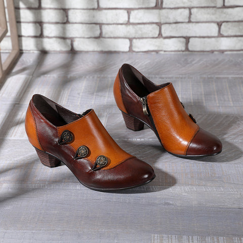 Hand Painted Leather Low Heel Shoes