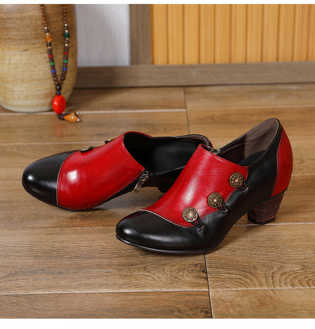 Hand Painted Leather Low Heel Shoes