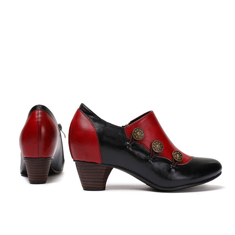 Hand Painted Leather Low Heel Shoes