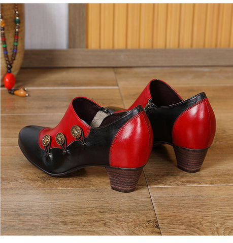 Hand Painted Leather Low Heel Shoes