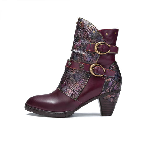 Retro Painted Genuine Leather Clasp Ankle Boots