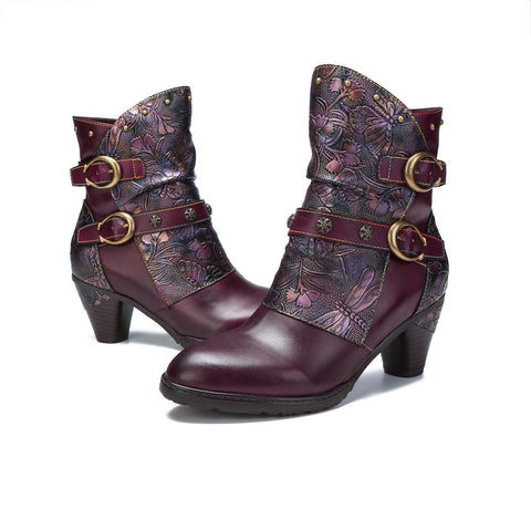 Retro Painted Genuine Leather Clasp Ankle Boots