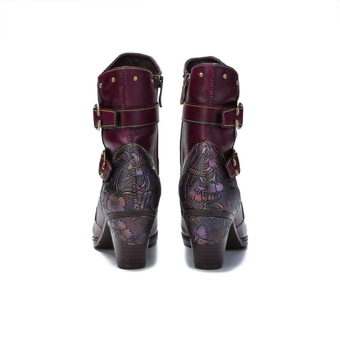 Retro Painted Genuine Leather Clasp Ankle Boots