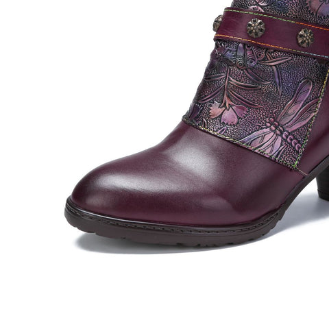 Retro Painted Genuine Leather Clasp Ankle Boots