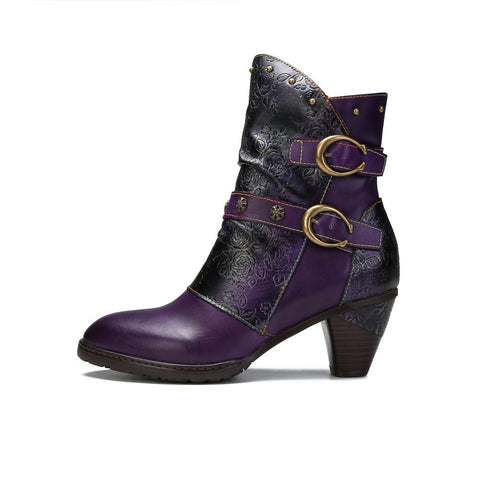 Retro Painted Genuine Leather Clasp Ankle Boots