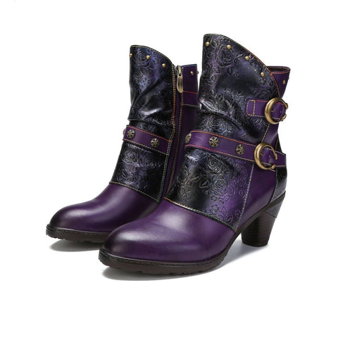 Retro Painted Genuine Leather Clasp Ankle Boots