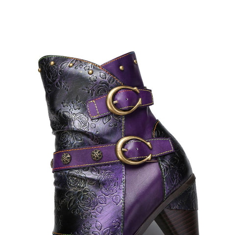 Retro Painted Genuine Leather Clasp Ankle Boots