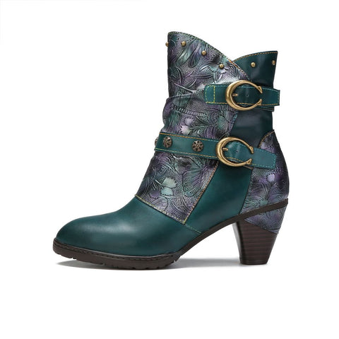 Retro Painted Genuine Leather Clasp Ankle Boots