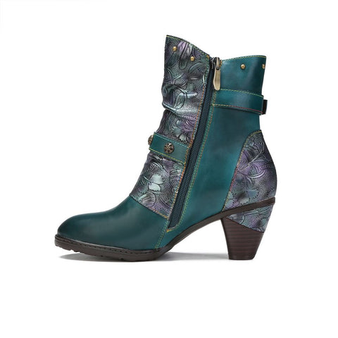 Retro Painted Genuine Leather Clasp Ankle Boots