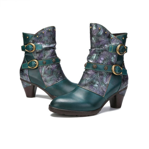 Retro Painted Genuine Leather Clasp Ankle Boots