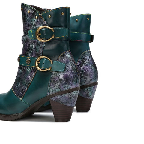 Retro Painted Genuine Leather Clasp Ankle Boots