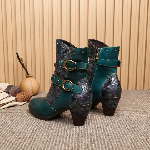 Retro Painted Genuine Leather Clasp Ankle Boots