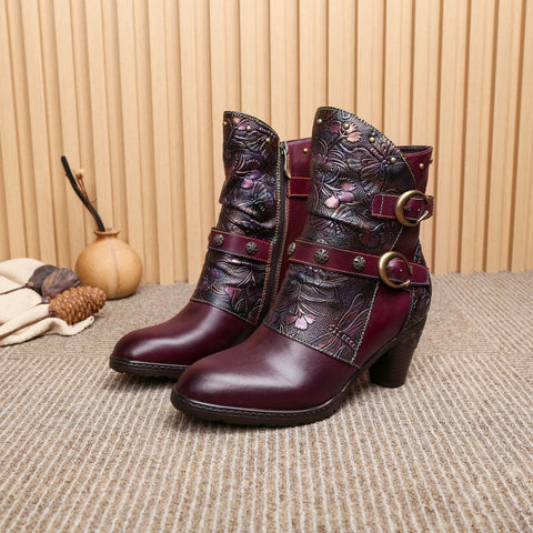 Retro Painted Genuine Leather Clasp Ankle Boots