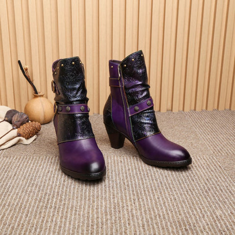 Retro Painted Genuine Leather Clasp Ankle Boots