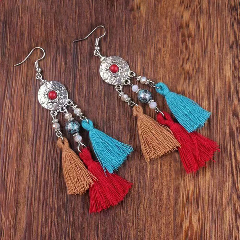 Bohemian Ethnic Retro Long Tassel Earrings