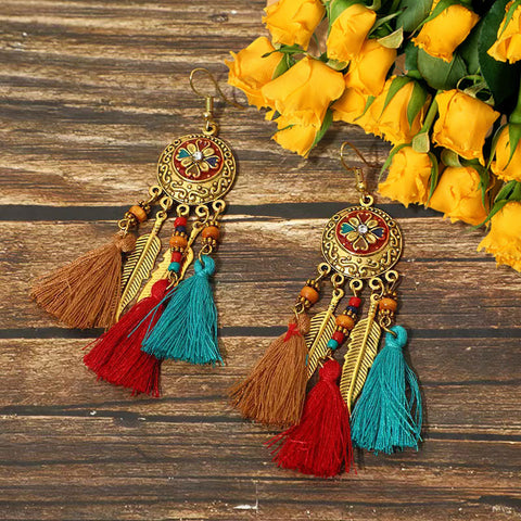 Bohemian Ethnic Retro Long Tassel Earrings