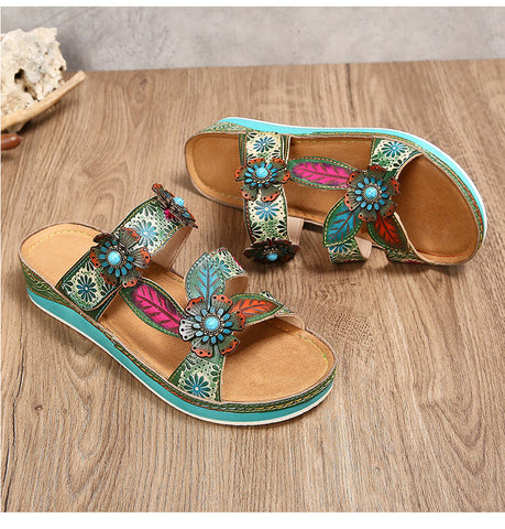 Printed Leather Handmade Sandals