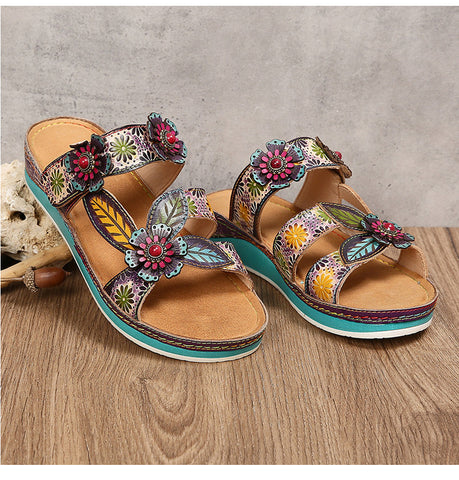 Printed Leather Handmade Sandals