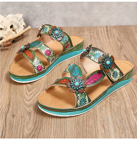 Printed Leather Handmade Sandals