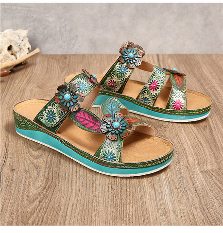 Printed Leather Handmade Sandals