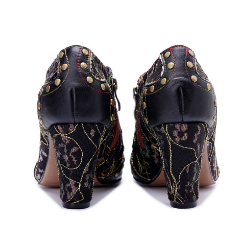 Vintage Graffiti Patchwork Studded Lace-Up Side Zipper Pump (Ingrid)