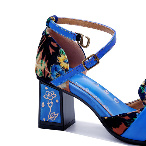 Hand-Painted Vintage Floral Multi Color High Heel Shoes (Celeste)