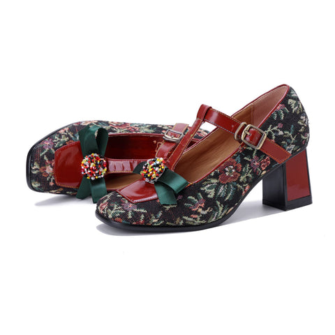 Hand-Painted Bowknot Mary Jane High Heels (Audrina)