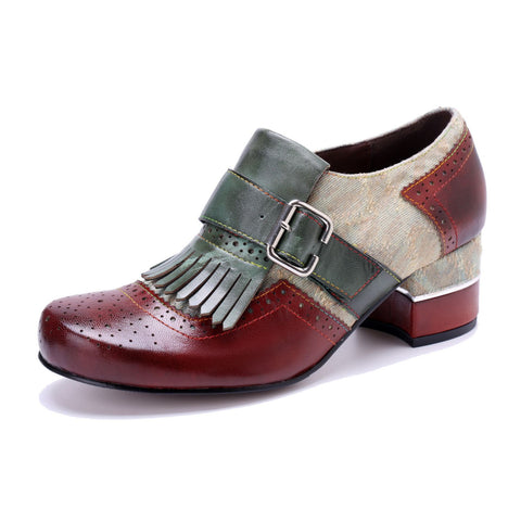 Brogue Contrast Color Fringe Side Zipper Heels (Morgana)