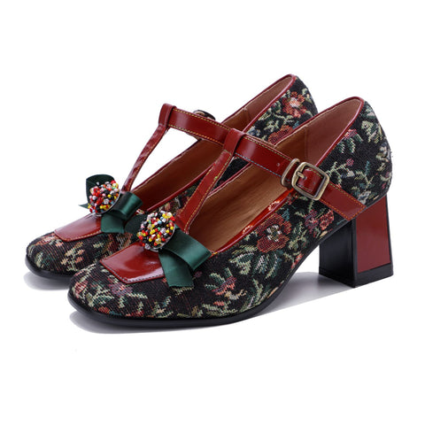 Hand-Painted Bowknot Mary Jane High Heels (Audrina)