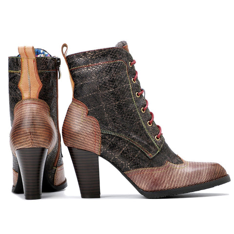 Plaid Pattern Handmade High-heel Boots