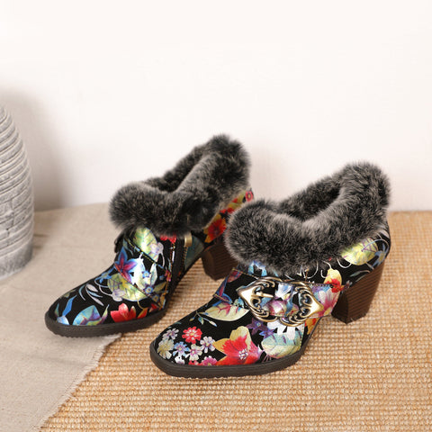 Colorful Comfortable Fur Collar Warm Pumps