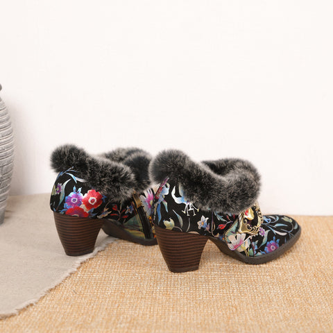 Colorful Comfortable Fur Collar Warm Pumps