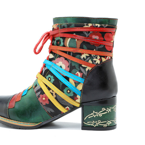 Vintage Handcrafted Colorful Strap Patchwork Ankle Boots