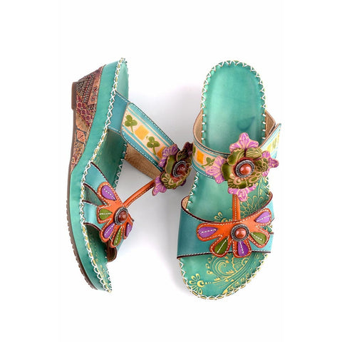 Floral Peep Toe Mid Heel Slip On Sandals (Lila)