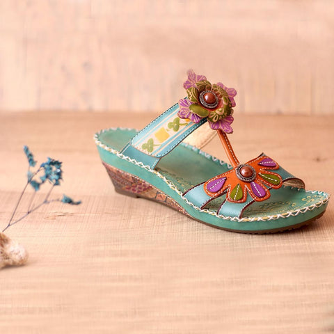 Floral Peep Toe Mid Heel Slip On Sandals (Lila)