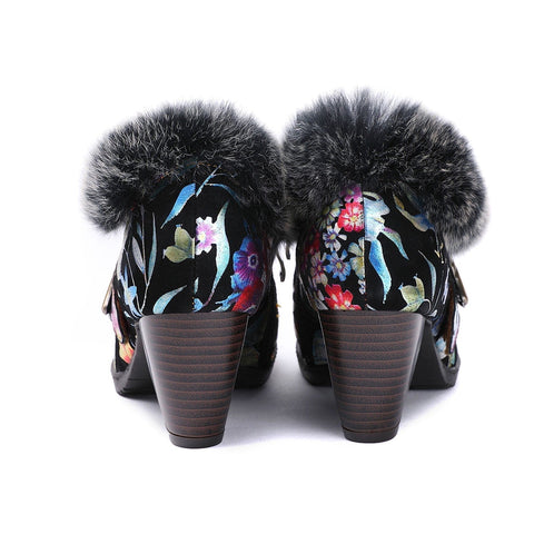 Colorful Comfortable Fur Collar Warm Pumps