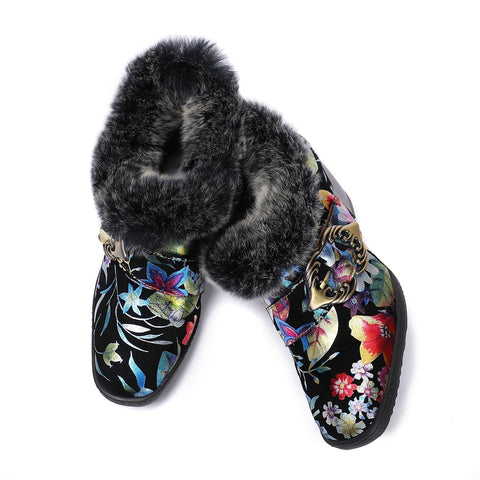 Colorful Comfortable Fur Collar Warm Pumps