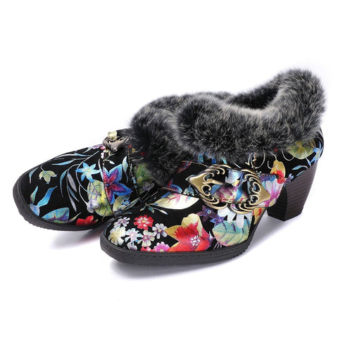 Colorful Comfortable Fur Collar Warm Pumps